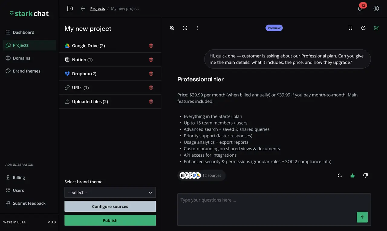 Stark Chat interface